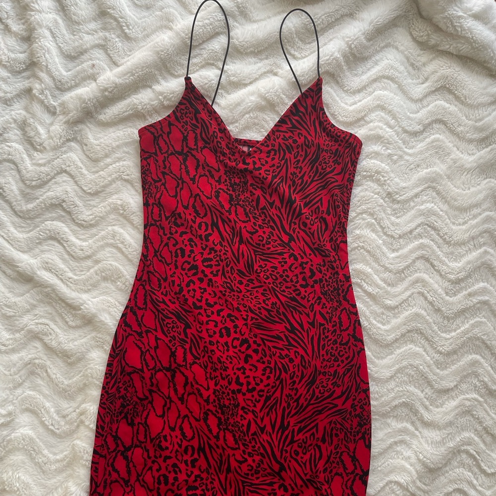 Red and Black Printed Mini Dress